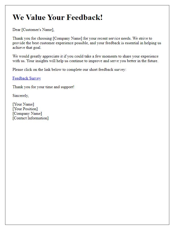 Letter template of a feedback request for customer service experience.