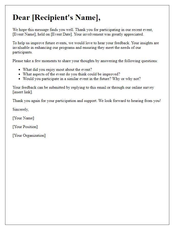 Letter template of a feedback request for event participation.