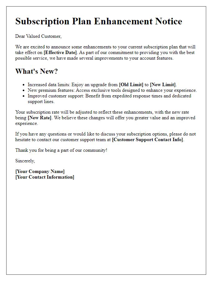 Letter template of subscription plan enhancement notice