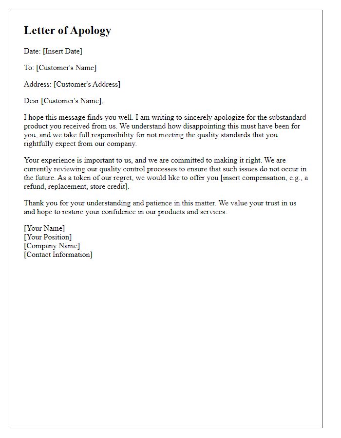 Letter template of heartfelt apology for substandard product