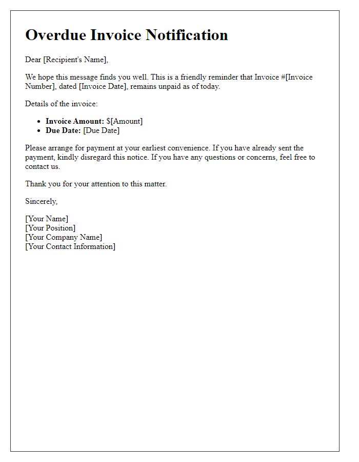 Letter template of overdue invoice notification