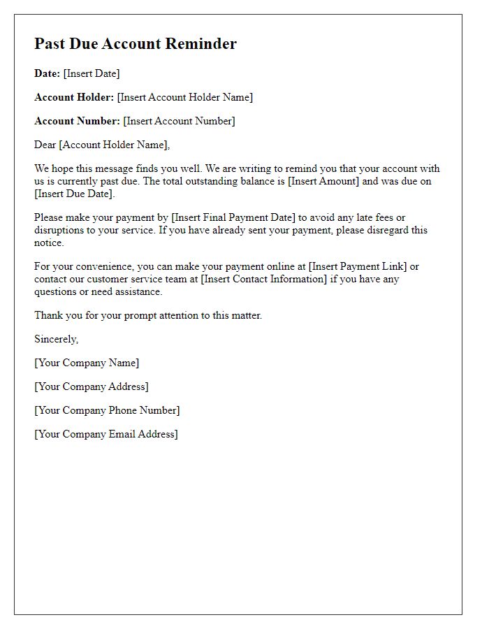Letter template of past due account reminder
