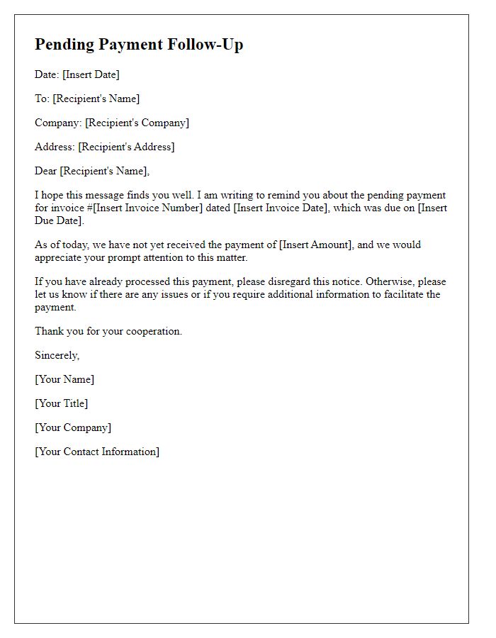 Letter template of pending payment follow-up