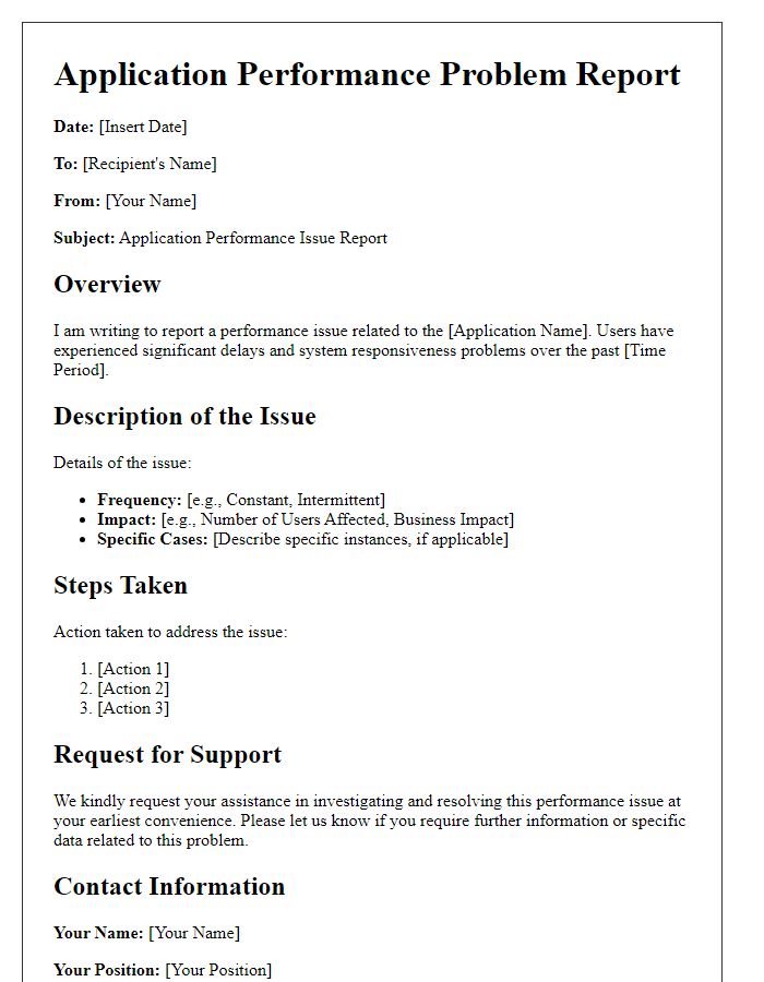 Letter template of application performance problem reporting