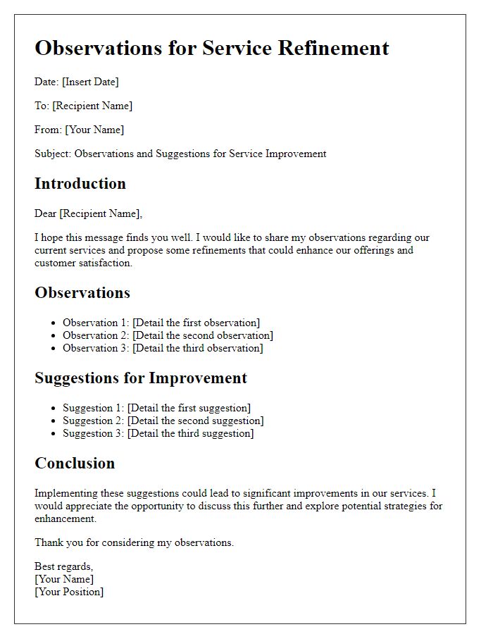 Letter template of observations for service refinement