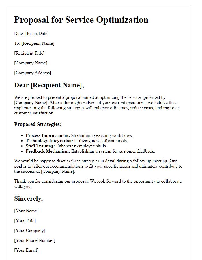 Letter template of proposals for service optimization