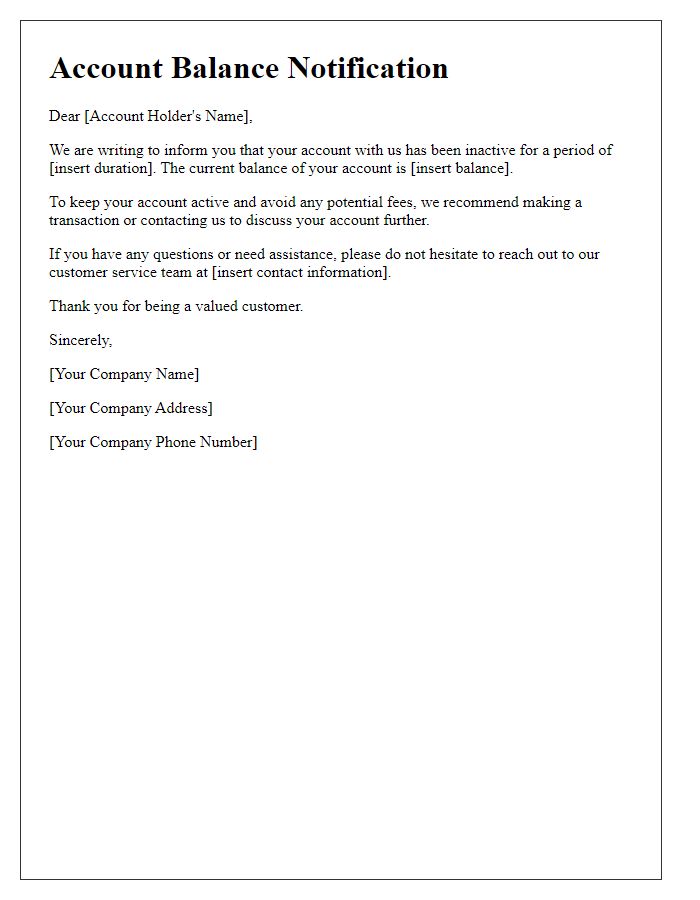 Letter template of Account Balance Notification for Inactivity
