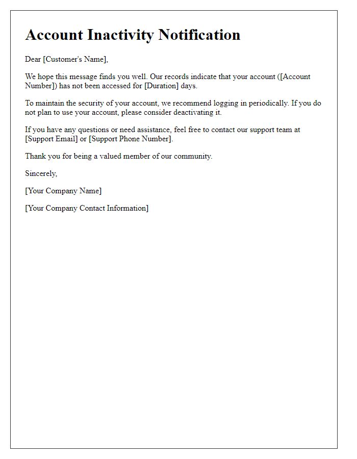 Letter template of Account Inactivity Notification