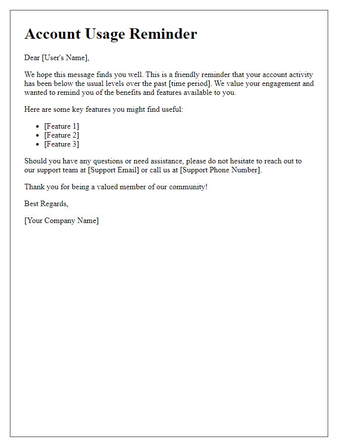 Letter template of Account Usage Reminder