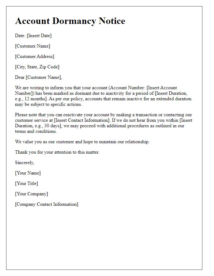 Letter template of Notice for Account Dormancy