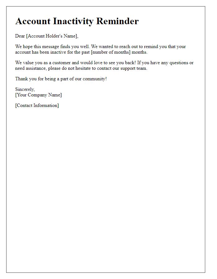 Letter template of Reminder for Account Inactivity