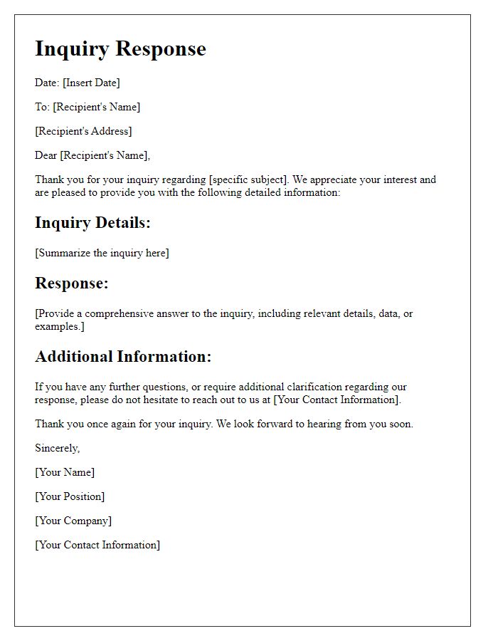 Letter template of detailed inquiry response