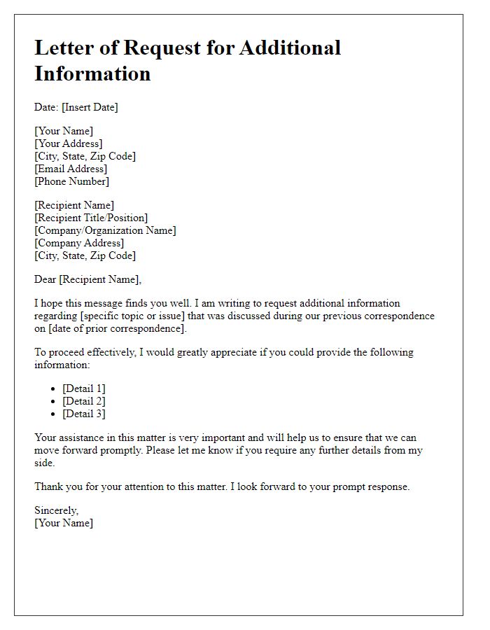 Letter template of request for additional information response