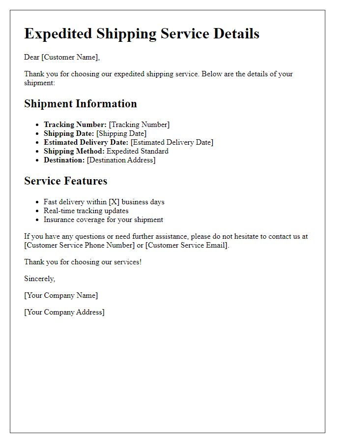 Letter template of expedited shipping service details