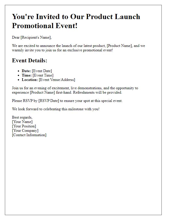 Letter template of information on our product launch promotional event.