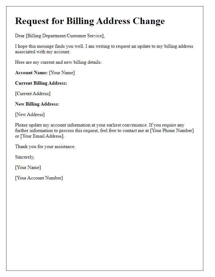 Letter template of contact information update request for a billing address change