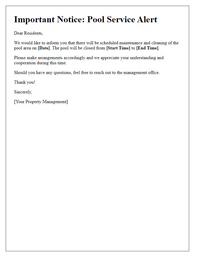 Letter template of tenant pool service alert