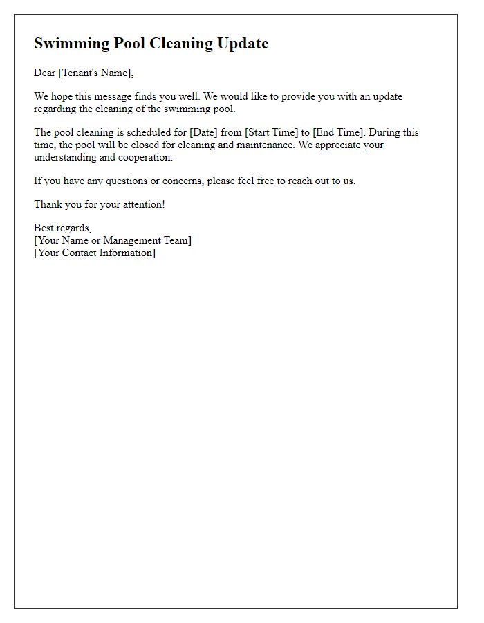 Letter template of tenant swimming pool cleaning update