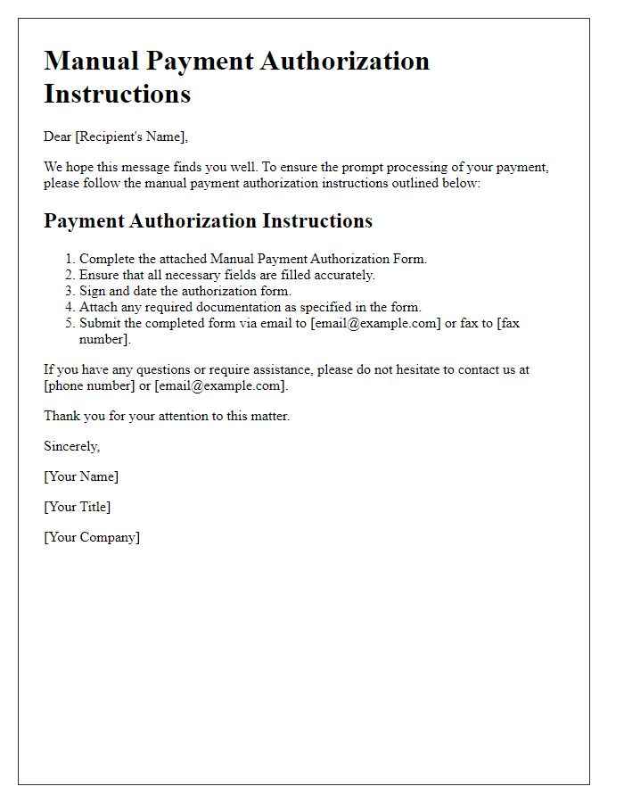 Letter template of manual payment authorization instructions