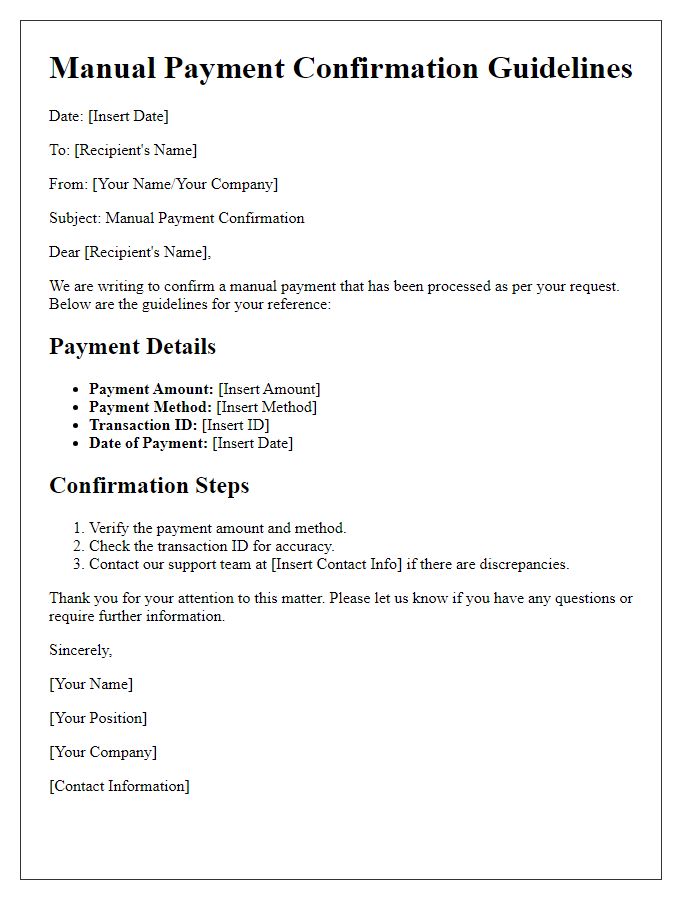 Letter template of manual payment confirmation guidelines