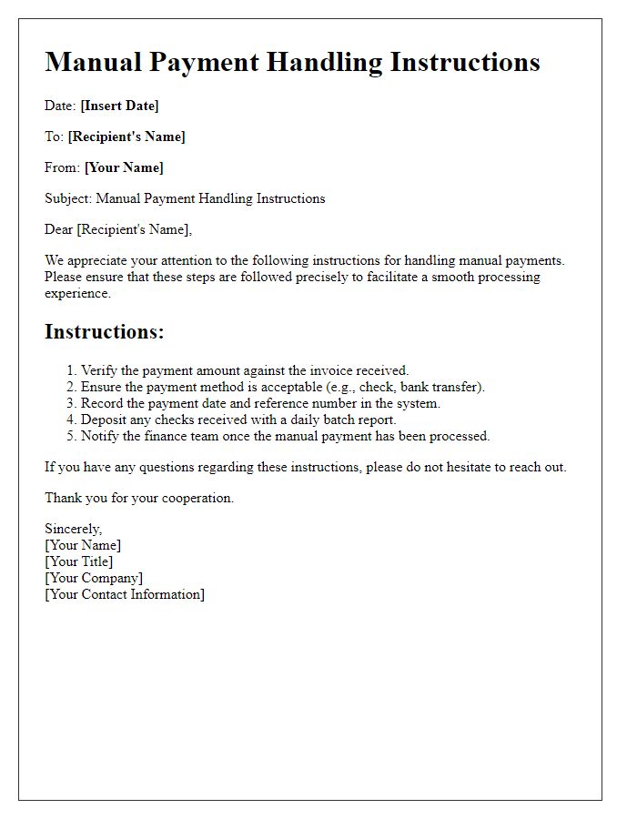 Letter template of manual payment handling instructions