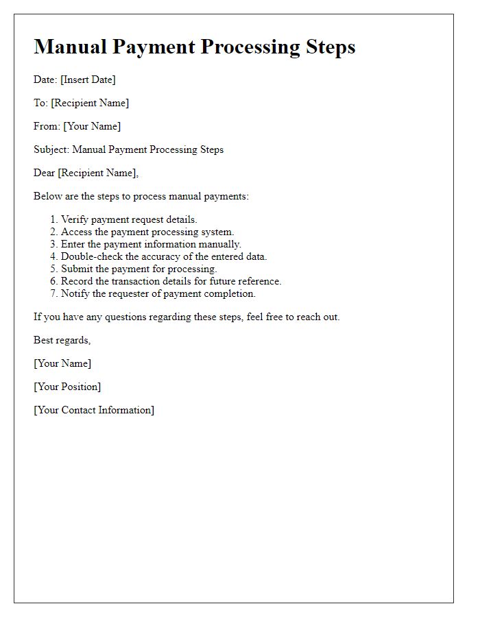 Letter template of manual payment processing steps