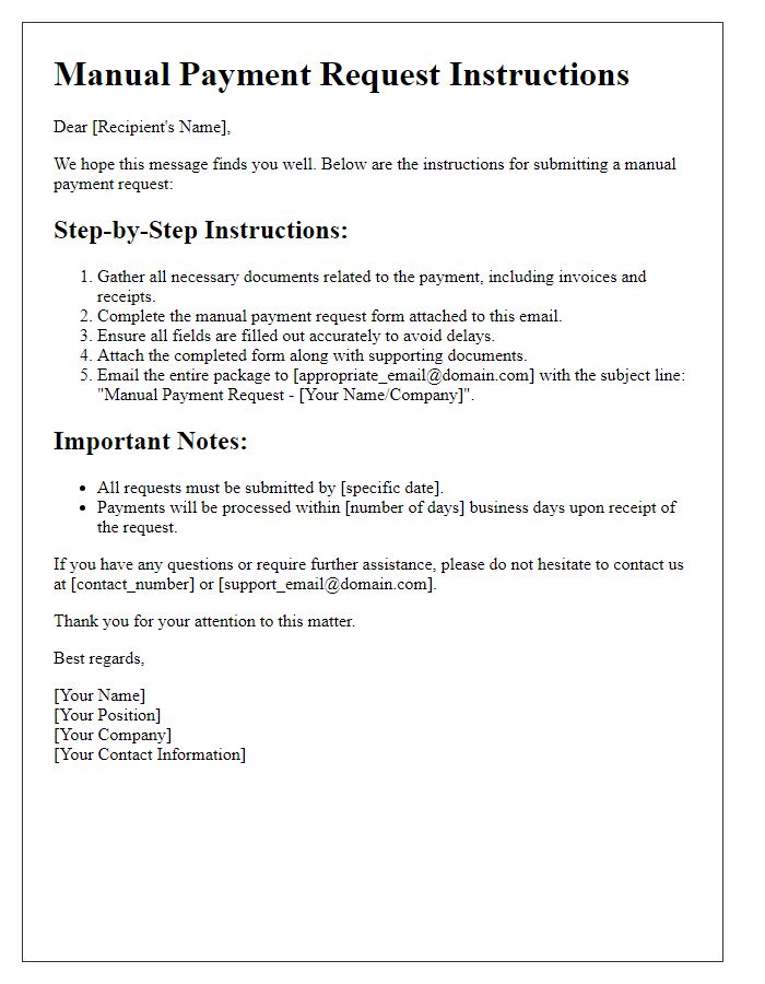 Letter template of manual payment request instructions