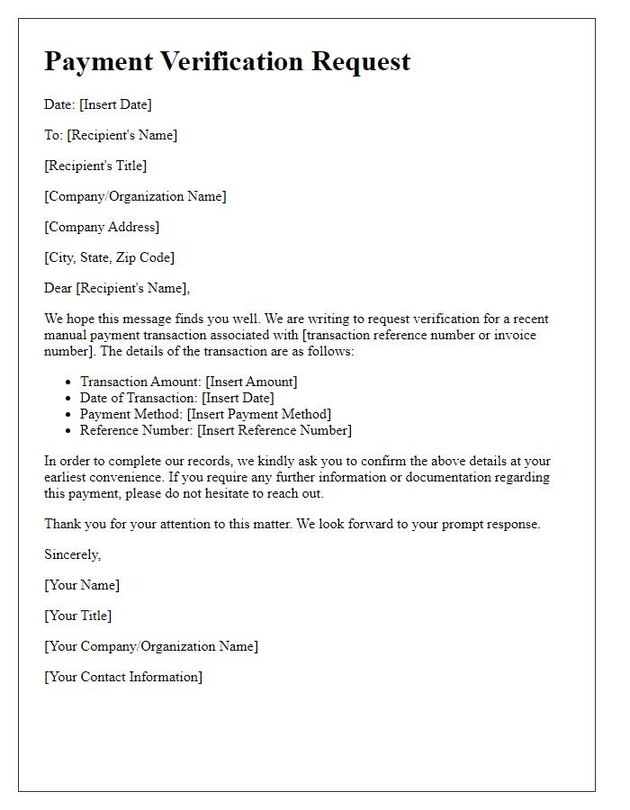 Letter template of manual payment verification process