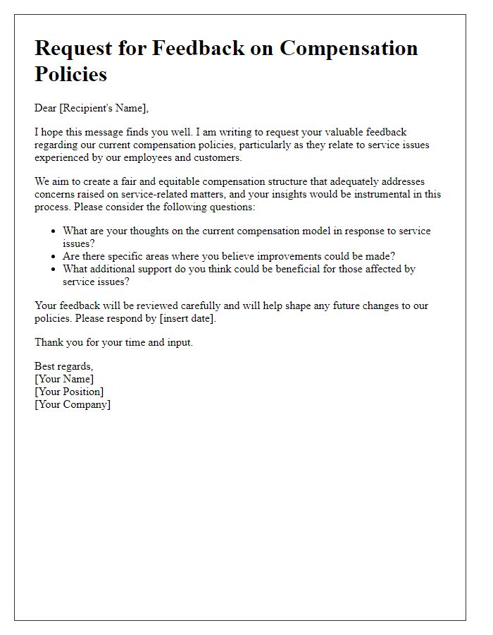 Letter template of feedback request for better compensation policies on service issues