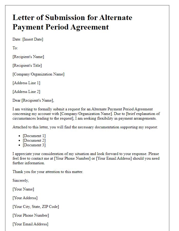 Letter template of submission for alternate payment period agreement.