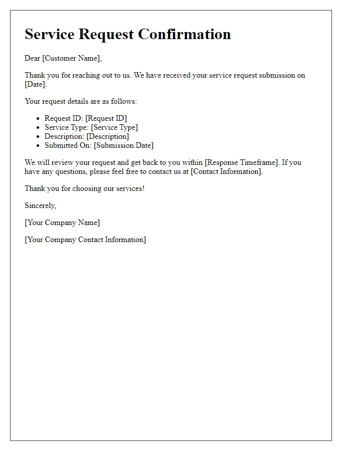 Letter template of confirmation of service request submission