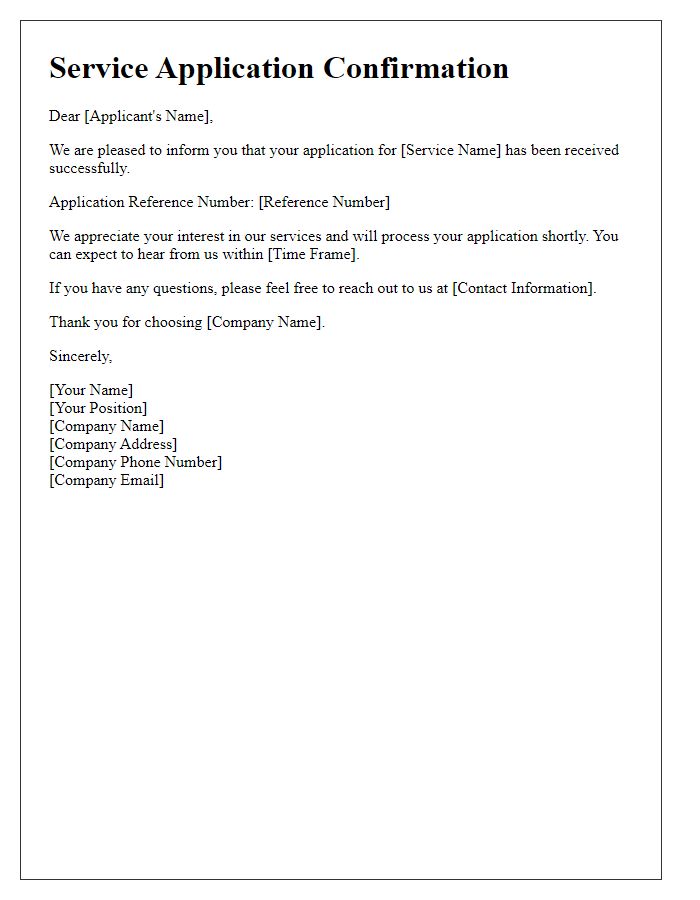 Letter template of service application confirmation