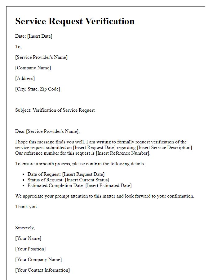 Letter template of service request verification