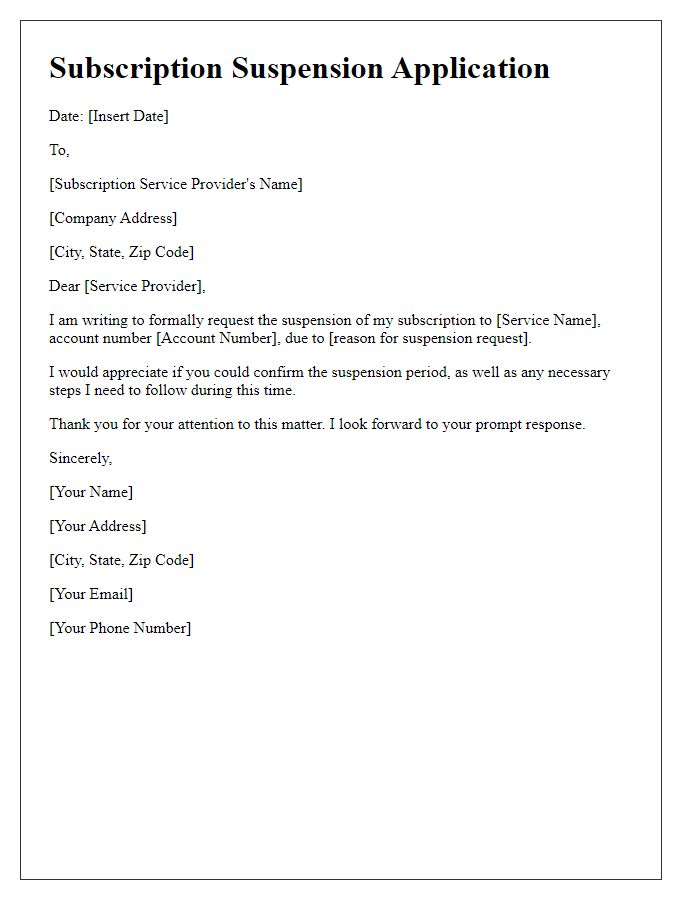Letter template of subscription suspension application