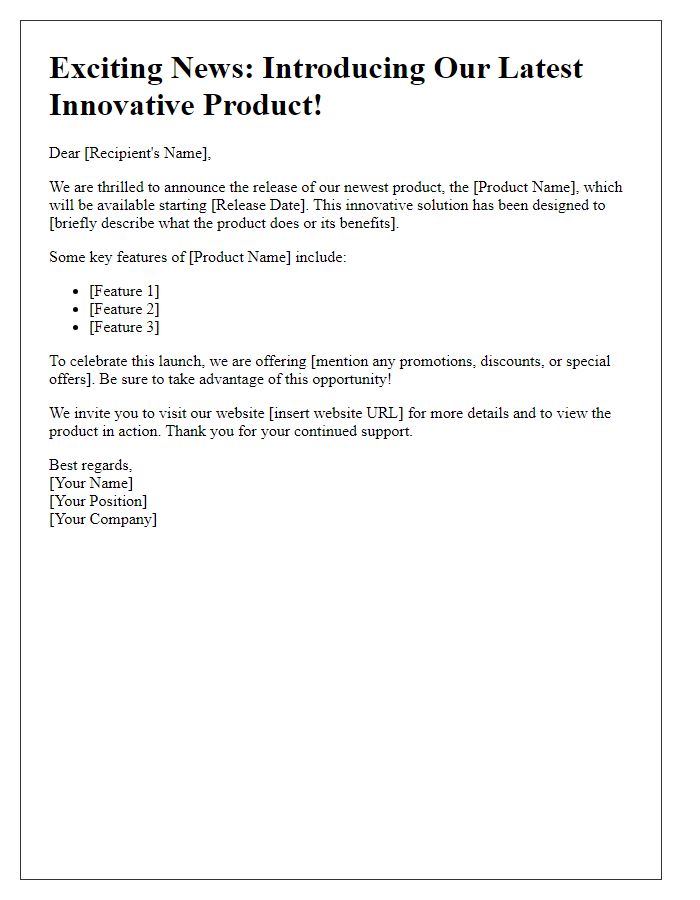 Letter template of announcing innovative product release