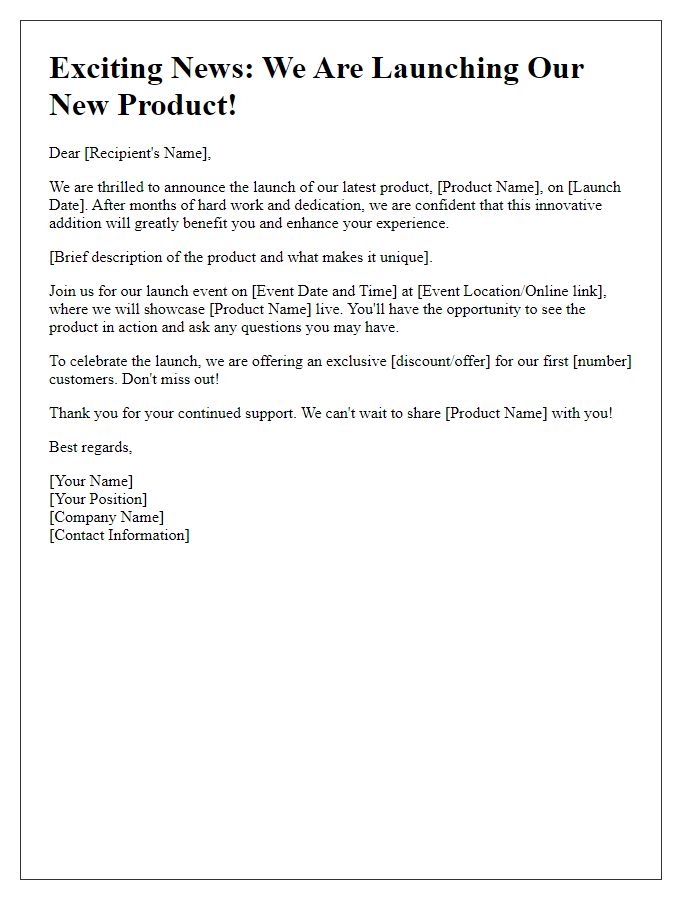 Letter template of product launch announcement