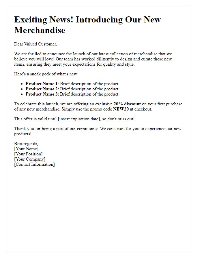 Letter template of promotional introduction for new merchandise