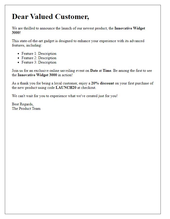 Letter template of revealing our newest product to customers