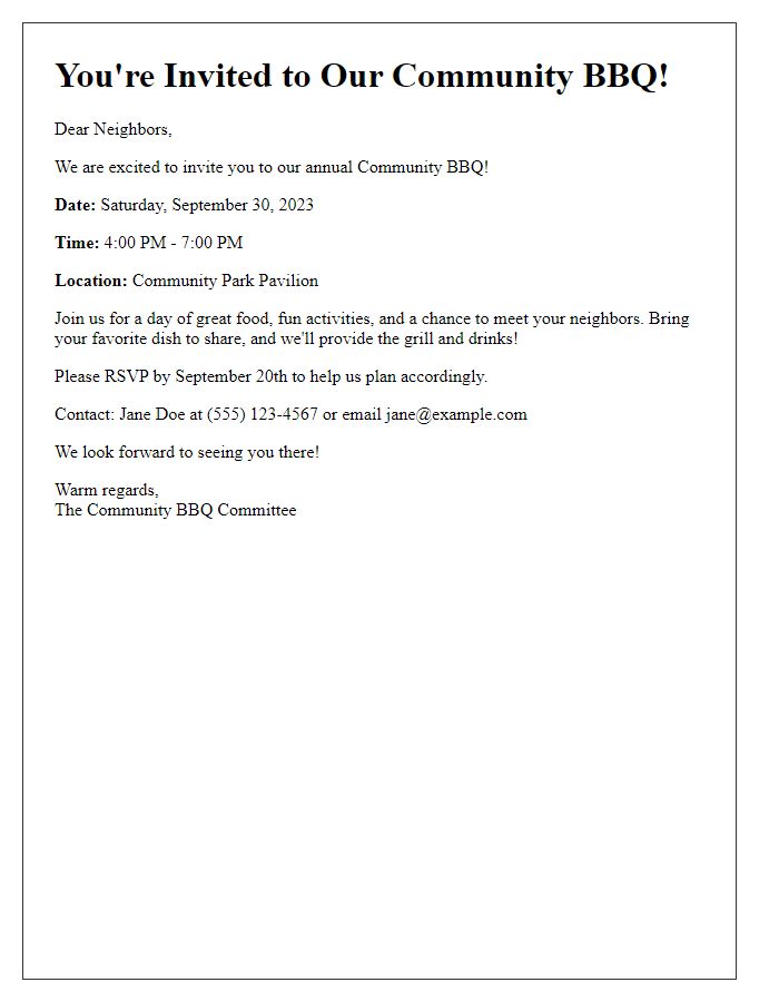 Letter template of Community BBQ Invitation