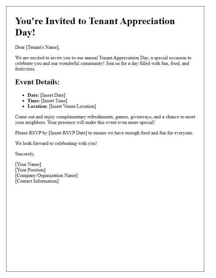 Letter template of Tenant Appreciation Day Invitation