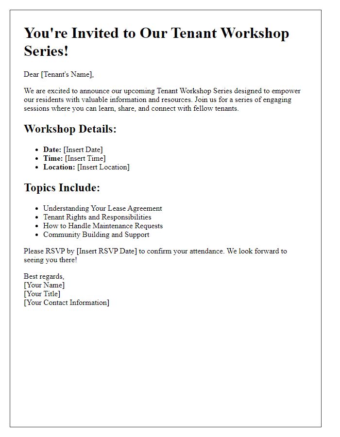 Letter template of Tenant Workshop Series Invitation