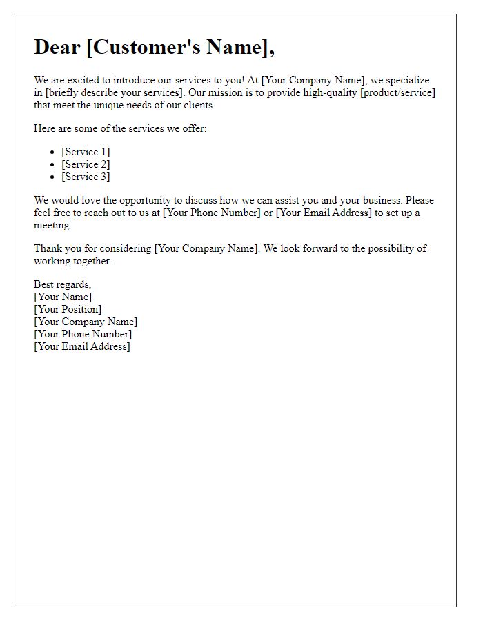 Letter template of introducing our services to a new customer.