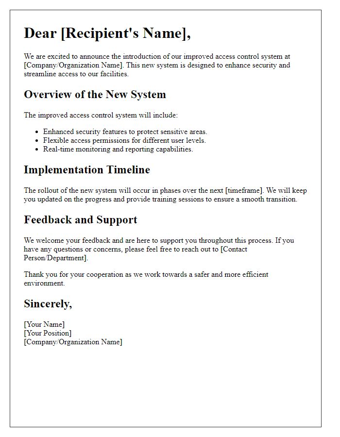 Letter template of improved access control system introduction