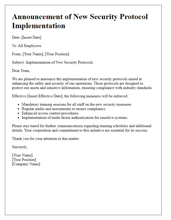 Letter template of new security protocol implementation announcement