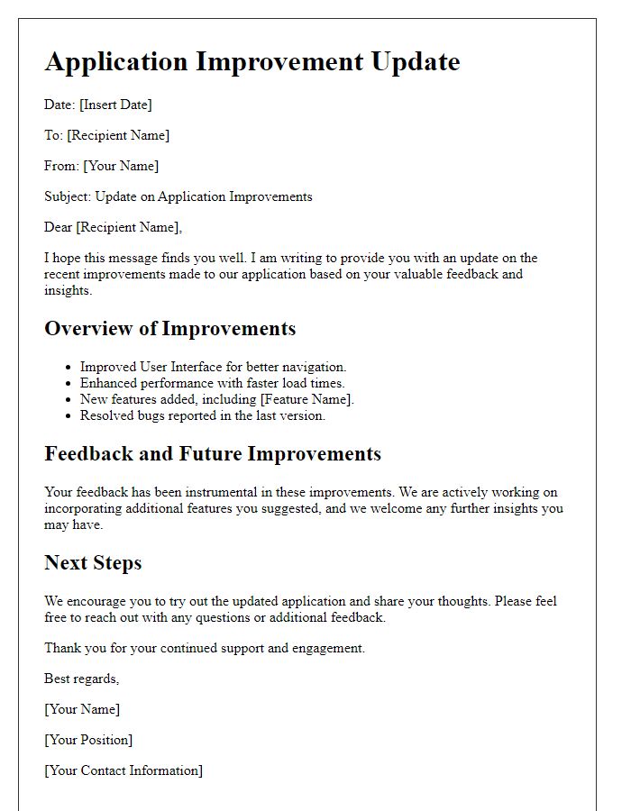 Letter template of Application Improvement Update