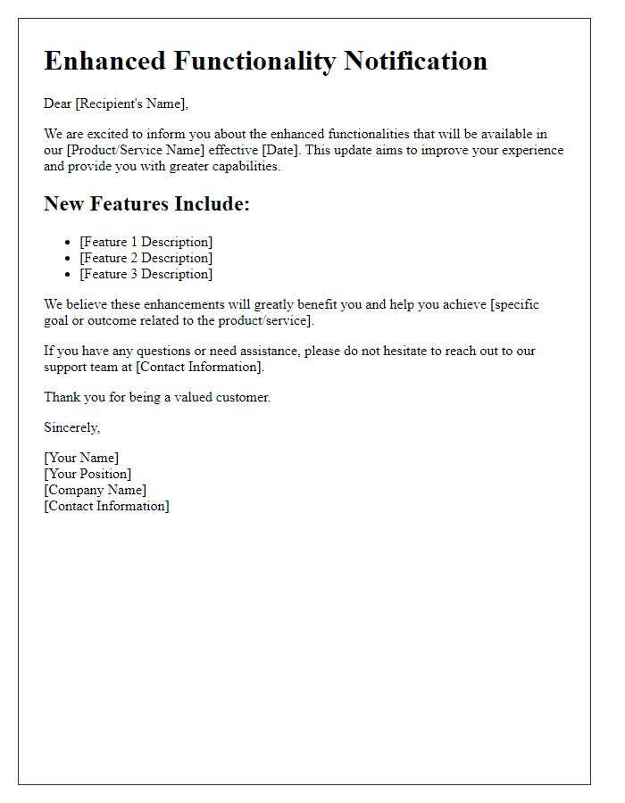 Letter template of Enhanced Functionality Notification