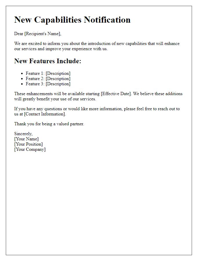 Letter template of New Capabilities Notification