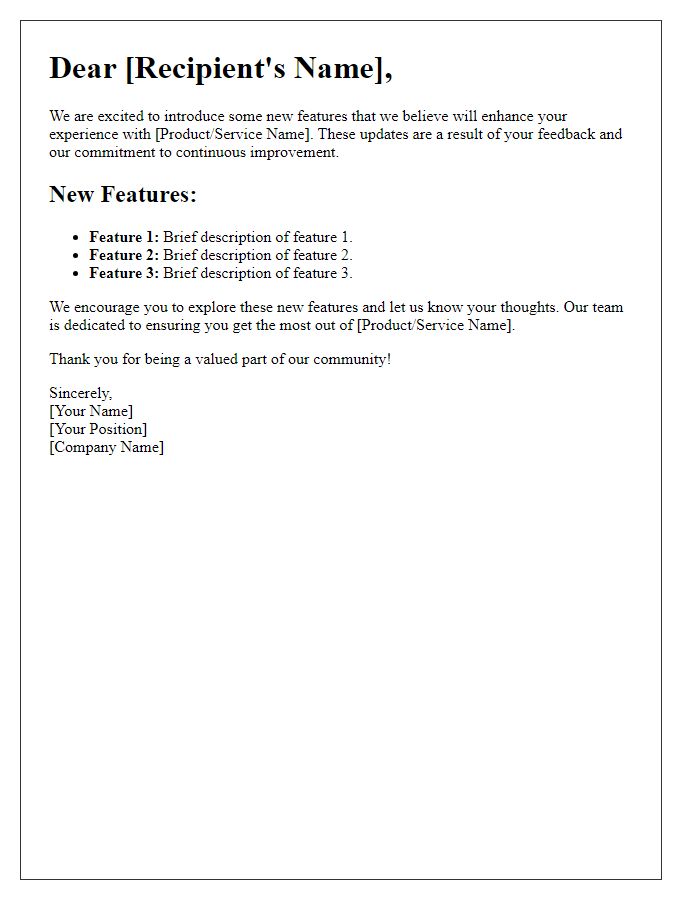 Letter template of New Features Introduction