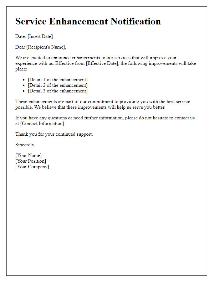 Letter template of Service Enhancement Notification