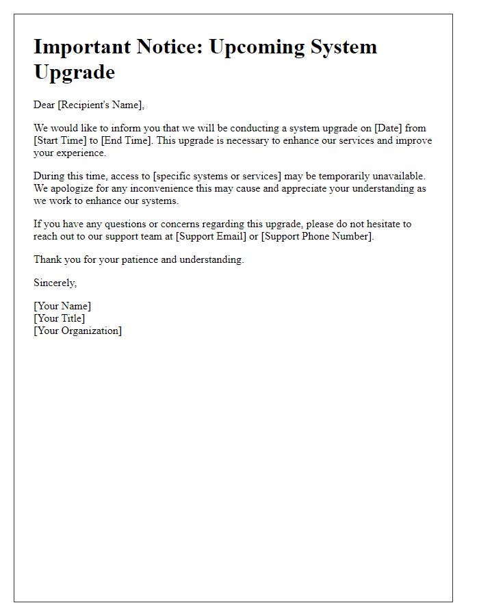 Letter template of System Upgrade Communication